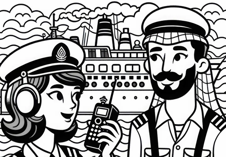 Kapitan govori s članom posadke – brezplačna risanka za pobarvati