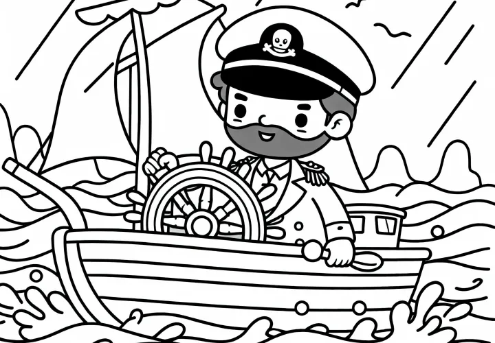 Kapitan vodi ladjo skozi nevihto - barvna predloga enostavna in brezplačna