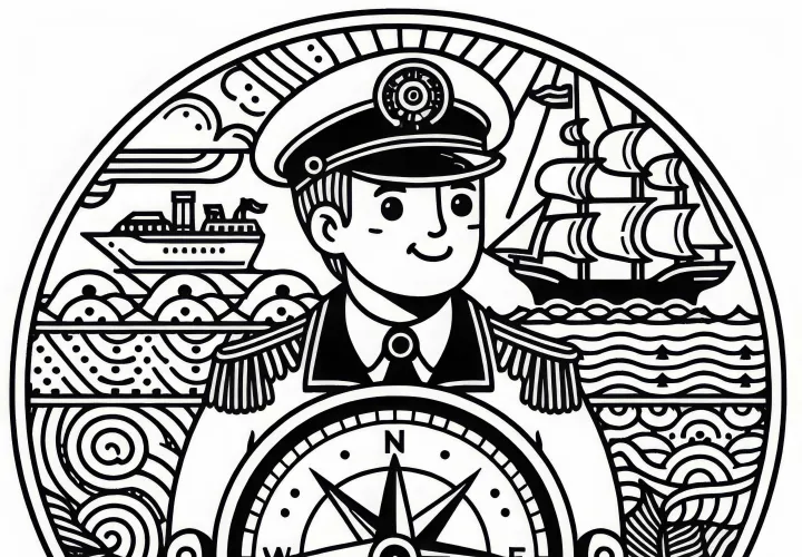 Brezplačno prenesite risalno predlogo kompasa za ladijske kapitan