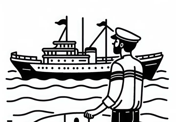 Kapitan ladje gleda na svojo ladjo – Enostavna in brezplačna barvna predloga