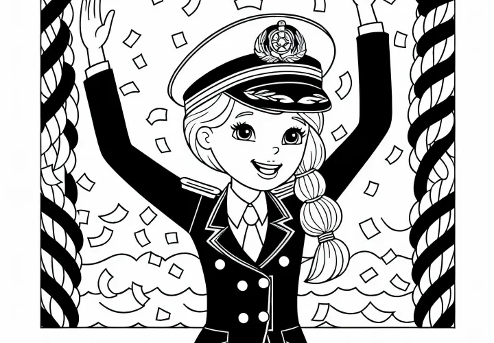 Kapitanija ladje na praznovanju na ladji v gala uniformi - slika za pobarvanko brezplačno
