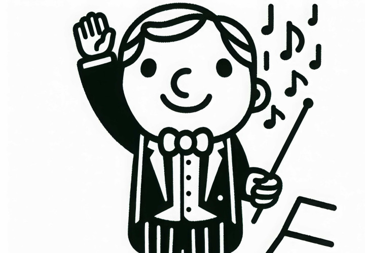 Dirigent begrüßt Publikum vor Konzert – Ausmalbild zum kostenlosen Download Dirigent begrüßt Publikum vor Konzert – Ausmalbild zum kostenlosen Download