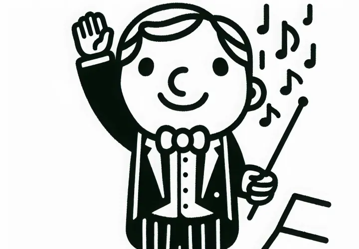 Dirigent begrüßt Publikum vor Konzert – Ausmalbild zum kostenlosen Download