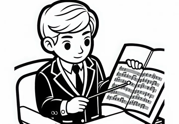 Dirigent Studiert Noten auf Pult – Malvorlage Gratis