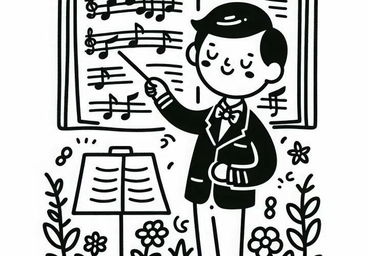 Notenblätter eines Dirigenten – Ausmalbild kostenlos