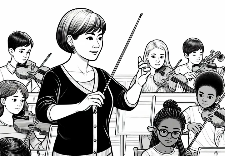 Dirigentin bei Meisterkurs für junge Musiker – Malvorlage gratis