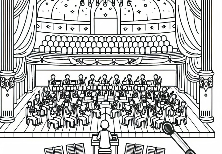 Ausmalbild für einen Dirigenten im Konzertsaal Ausmalbild für einen Dirigenten im Konzertsaal