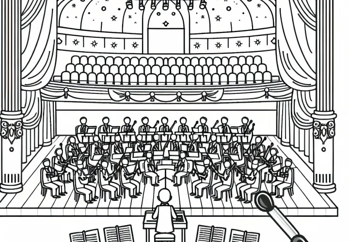 Ausmalbild für einen Dirigenten im Konzertsaal