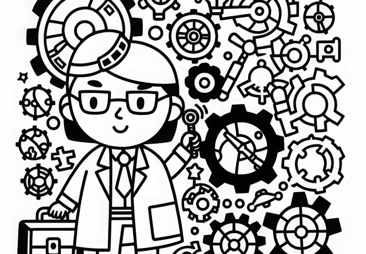Opfinder kombinerer forskellige komponenter til en ny opfindelse – Malebog gratis