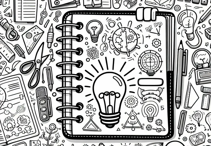 Opfinderens notesbog – Gratis udmalingsbillede til download