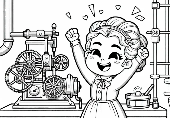 Opfinder fejrer færdiggørelsen af en ny maskine – Malebillede gratis