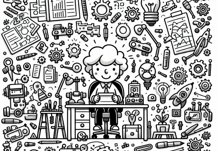 Opfinders værksted - Malebillede og søg-og-find billede gratis