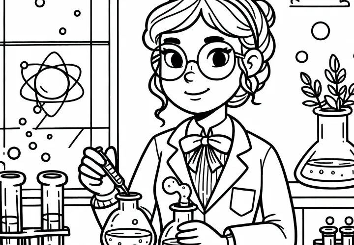 Opfinder eksperimenterer med kemikalier i laboratoriet – Gratis malebillede