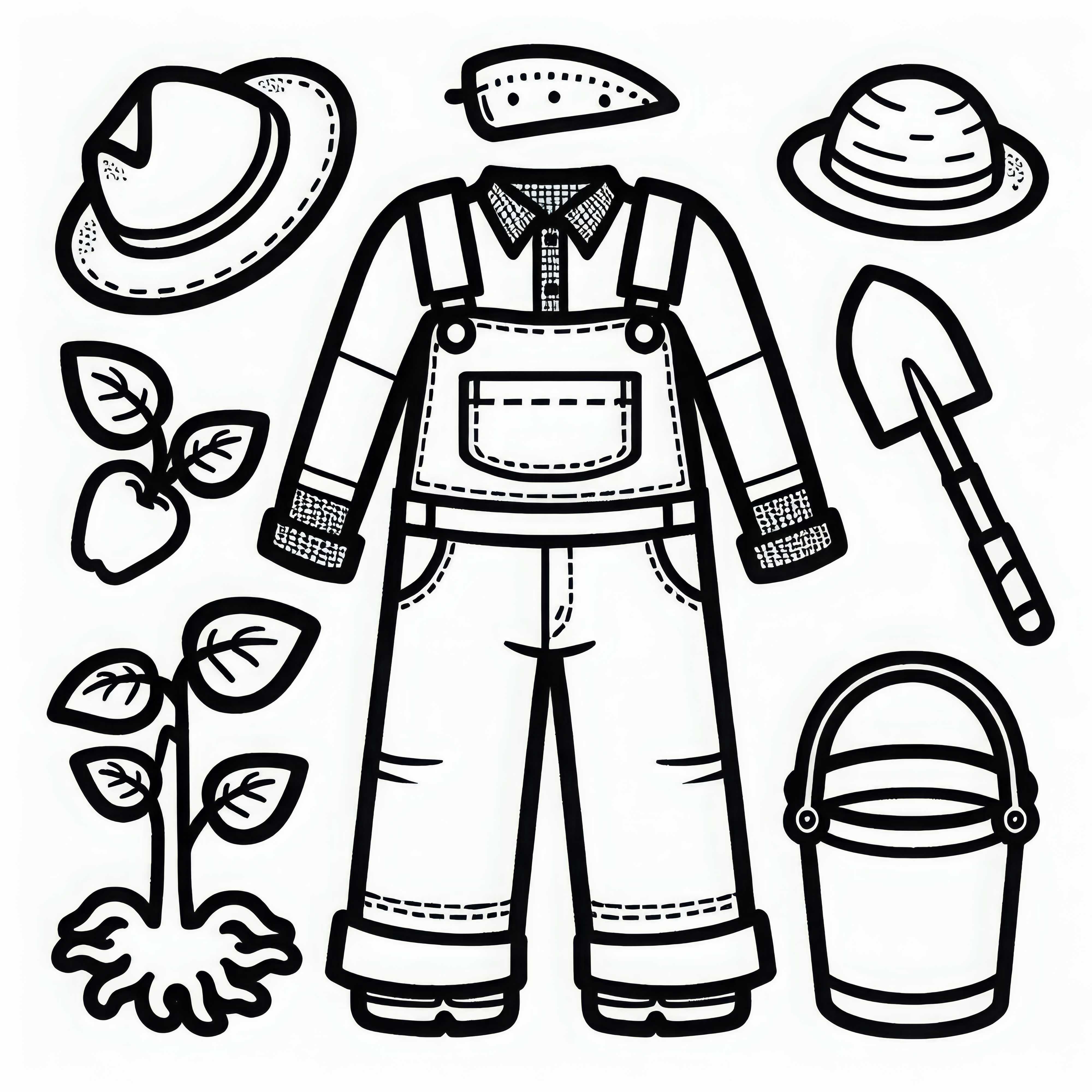Arbeitskleidung eines Landwirts – Malvorlage gratis