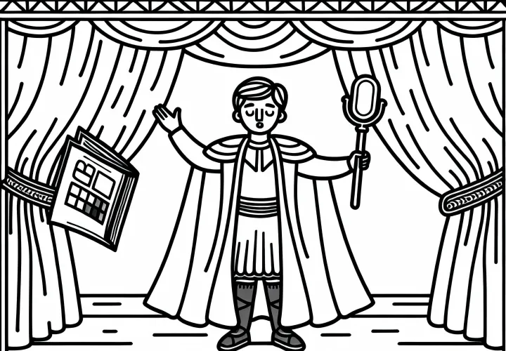 Skuespiller på teaterscene i dramatisk scene – Gratis malebog at downloade