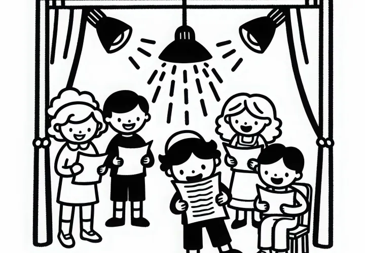 Schauspieler beim Üben von Texten – Ausmalbild gratis