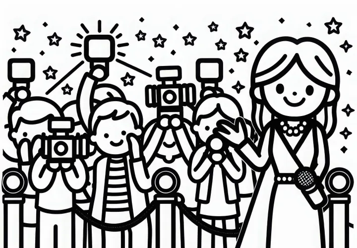 Schauspielerin bei Premiere auf rotem Teppich – Malvorlage kostenlos