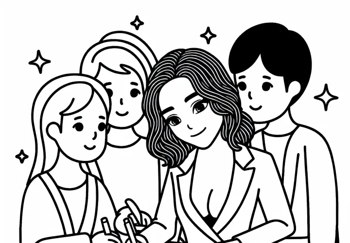 Skuespillerinde, der deler autografer ud til fans – farvelægningsark gratis