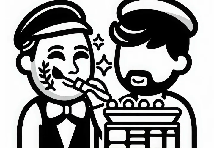 Schauspieler in Maske, der für eine Rolle geschminkt wird – Ausmalbild einfach kostenlos