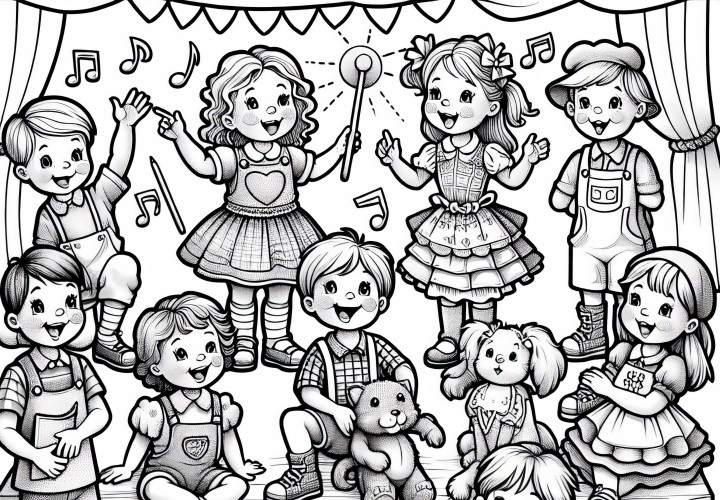 Kinder, die sich als Schauspieler ausgeben – Malvorlage gratis Kinder, die sich als Schauspieler ausgeben – Malvorlage gratis