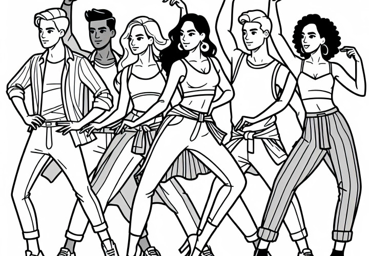 Dançarinos em coreografia de grupo - Desenho para colorir grátis Dançarinos em coreografia em grupo - desenho para colorir gratuito