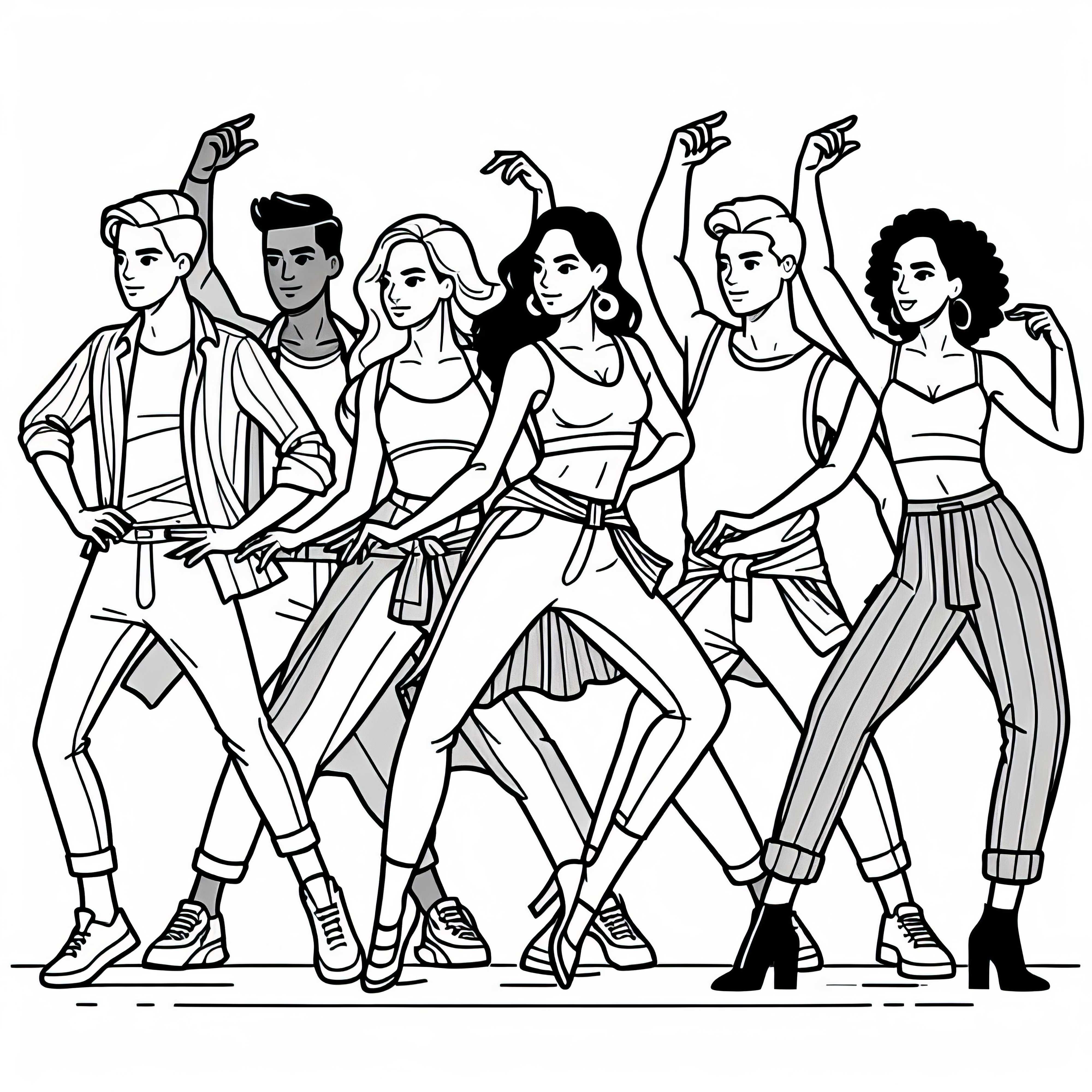 Dançarino em coreografia em grupo - Desenho para colorir gratuito