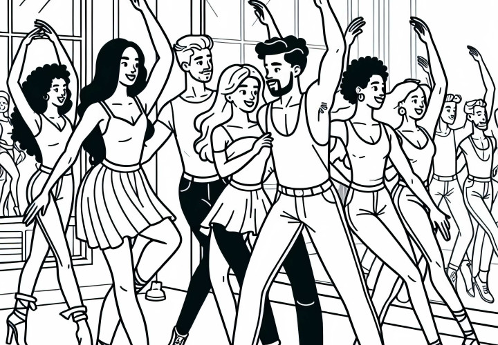Dançarino no estúdio de dança diante do espelho - Desenho para colorir gratuito Dançarino no estúdio de dança diante do espelho - Desenho para colorir gratuito
