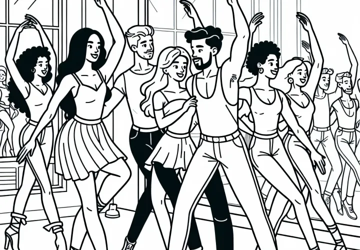 Danser i dansestudiet foran spejlet - Malebillede gratis