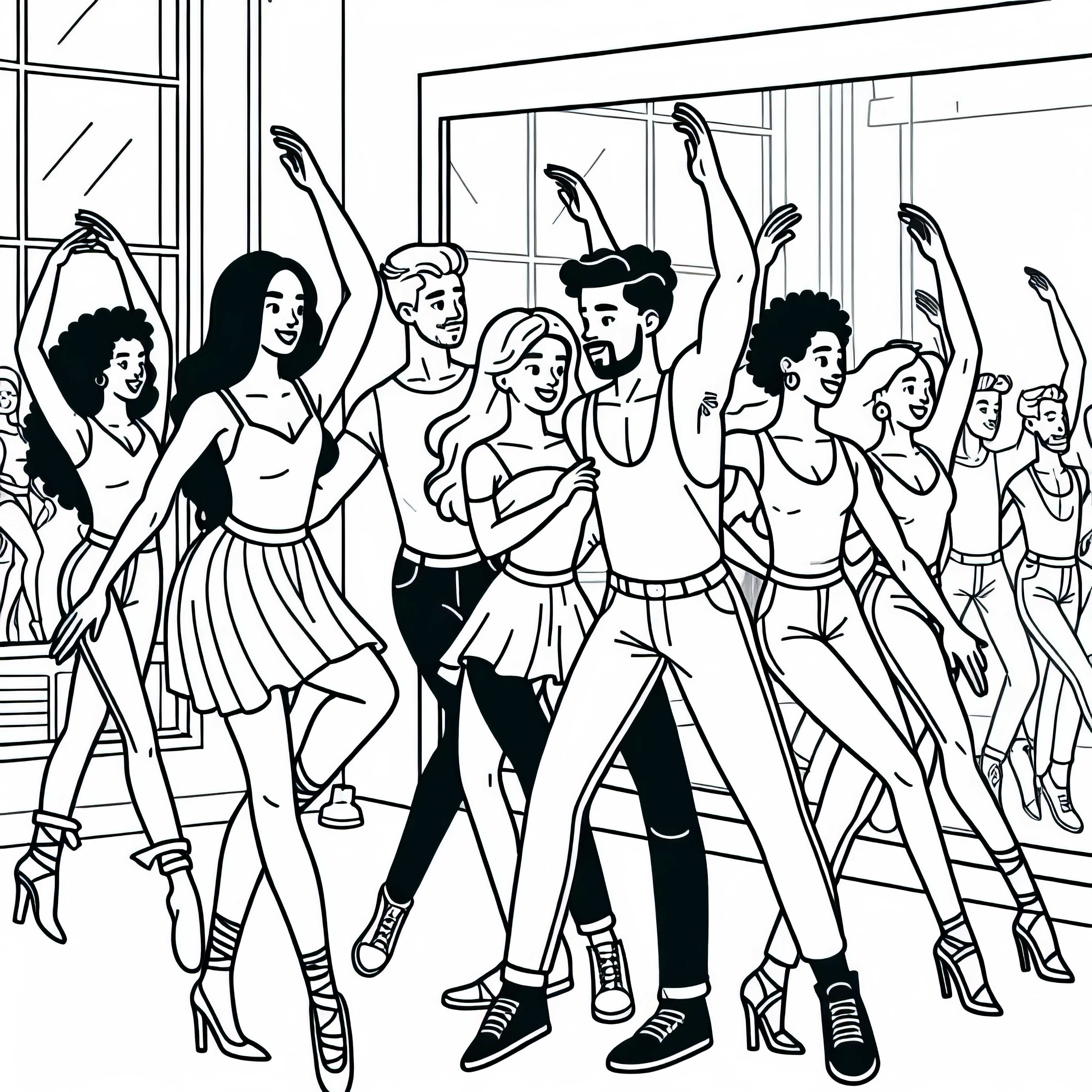 Dançarino no estúdio de dança diante do espelho - Desenho para colorir gratuito