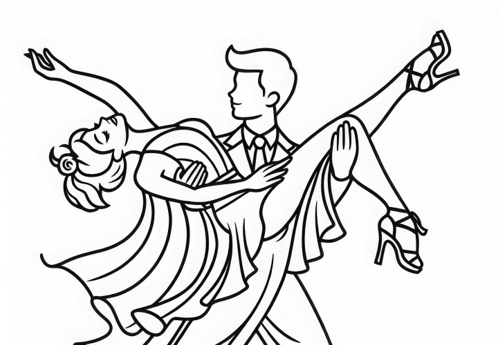 Tänzer, der Partnerin in die Luft hebt – Ausmalbild gratis Tänzer, der Partnerin in die Luft hebt – Ausmalbild gratis