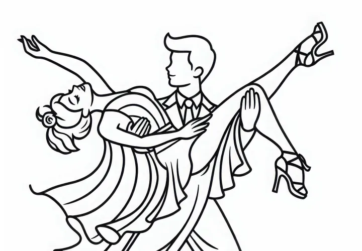 Tänzer, der Partnerin in die Luft hebt – Ausmalbild gratis