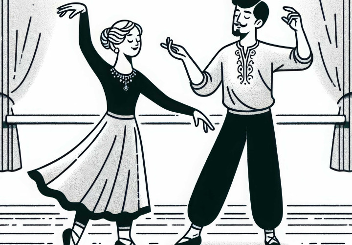Dançarina em ensaio de dança com coreógrafo - Modelo de colorir gratuito Dançarina em ensaio com coreógrafo – Modelo para colorir gratuito