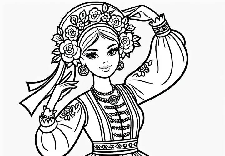 Danser i traditionelt tøj ved folkedans - Malebillede gratis