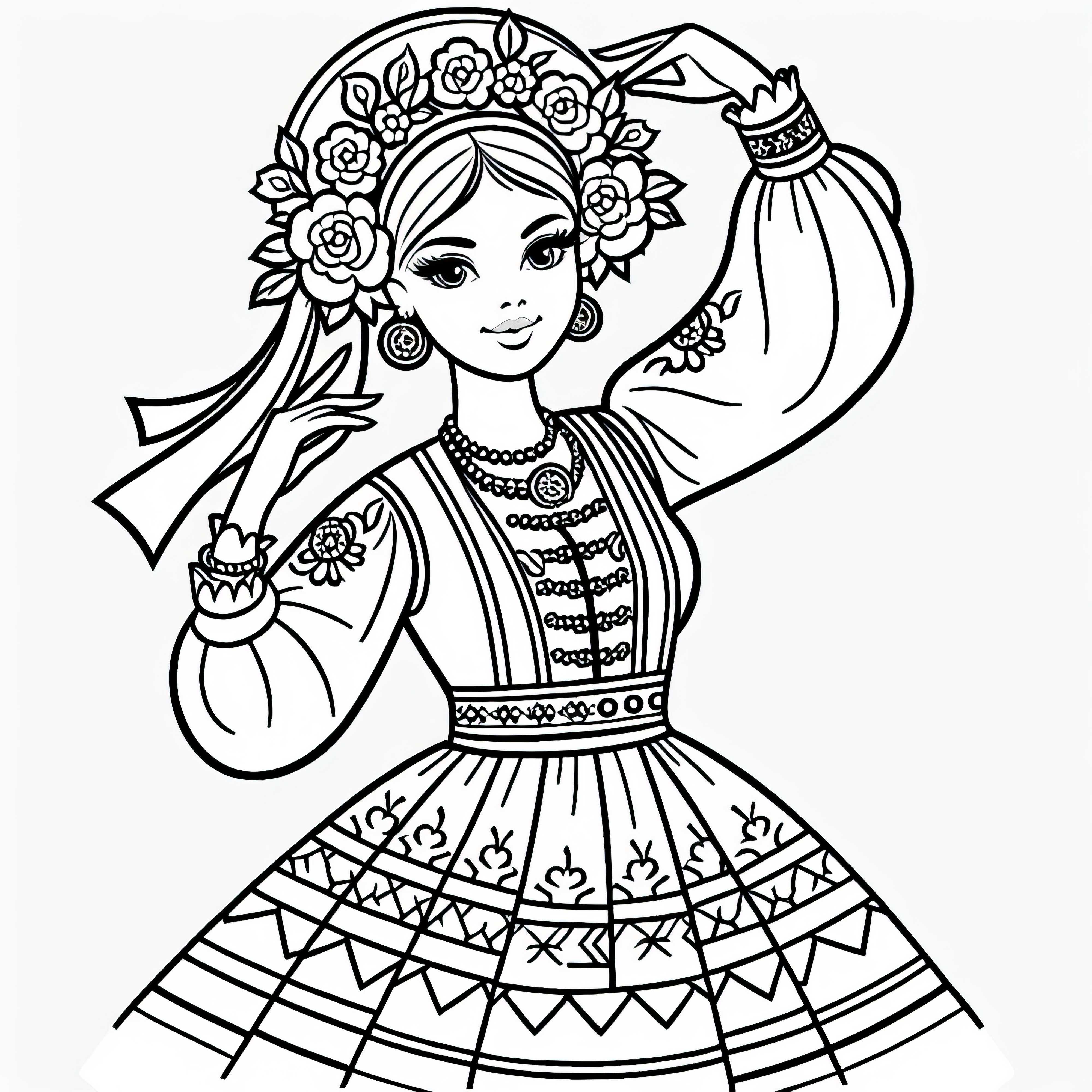Dançarina em traje tradicional em dança folclórica - Desenho para colorir grátis