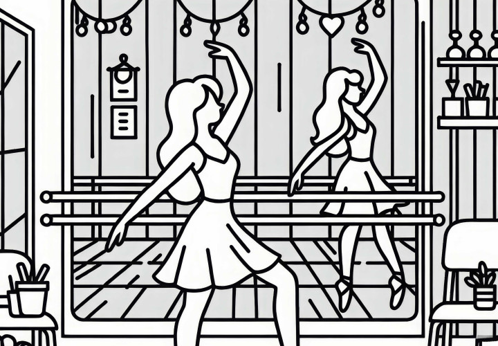 Desenho para colorir de parede espelhada no estúdio de dança gratuito Imagem para colorir da parede de espelhos no estúdio de dança grátis