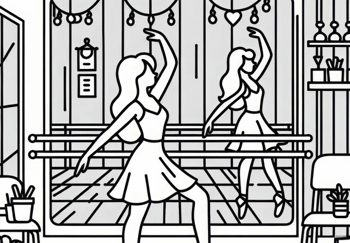 Spejlvæg i dansestudie farvelægningsbillede gratis