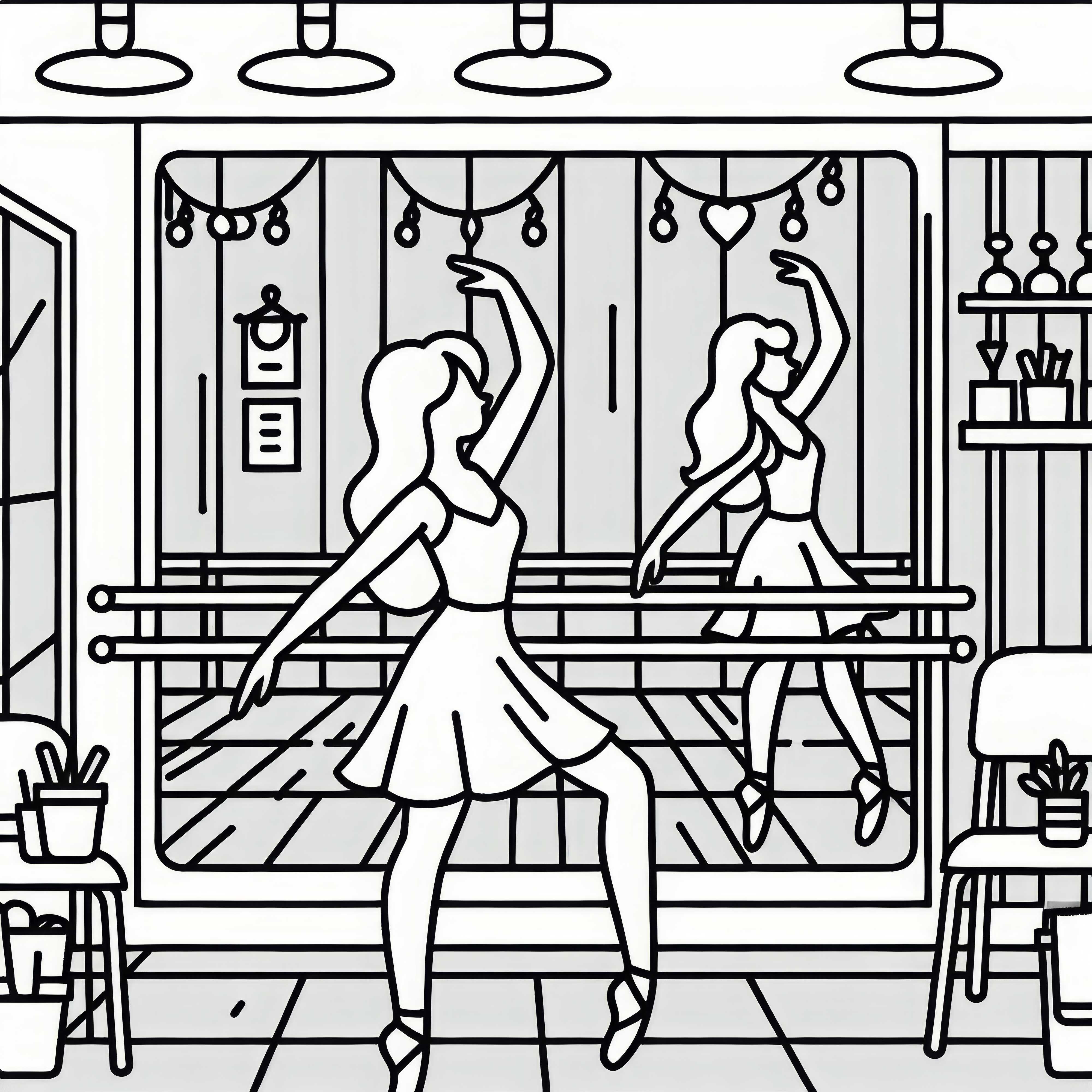 Imagem para colorir da parede espelhada no estúdio de dança grátis
