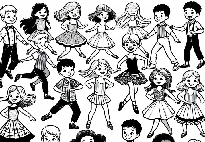 Crianças dançando - Desenho para colorir grátis