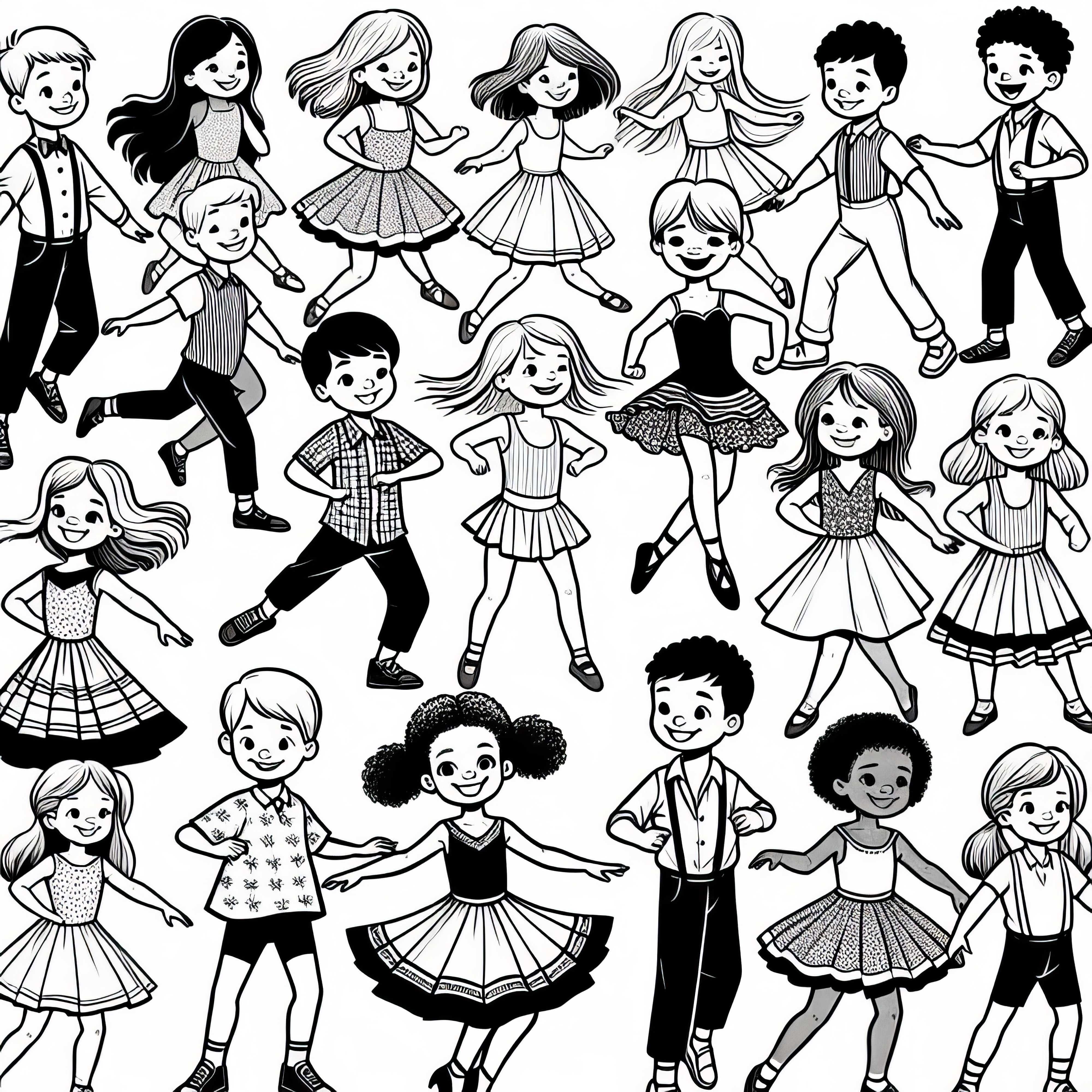 Crianças dançando - Desenho para colorir grátis