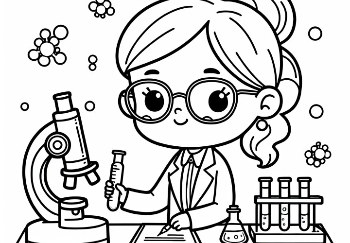 Descargar y colorear en línea una imagen para colorear de una científica de forma gratuita