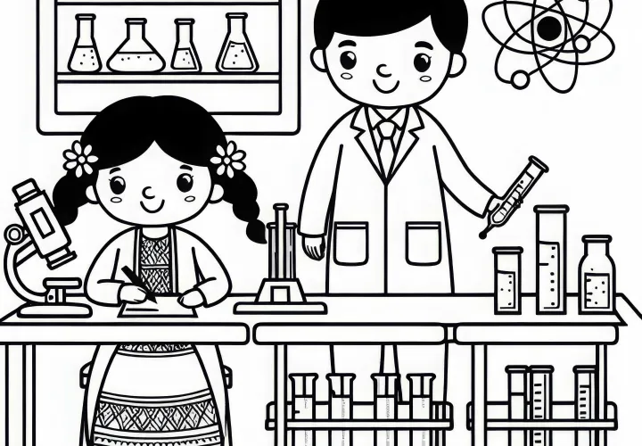 Forskere i laboratoriet med reagensglas - Gratis malebog