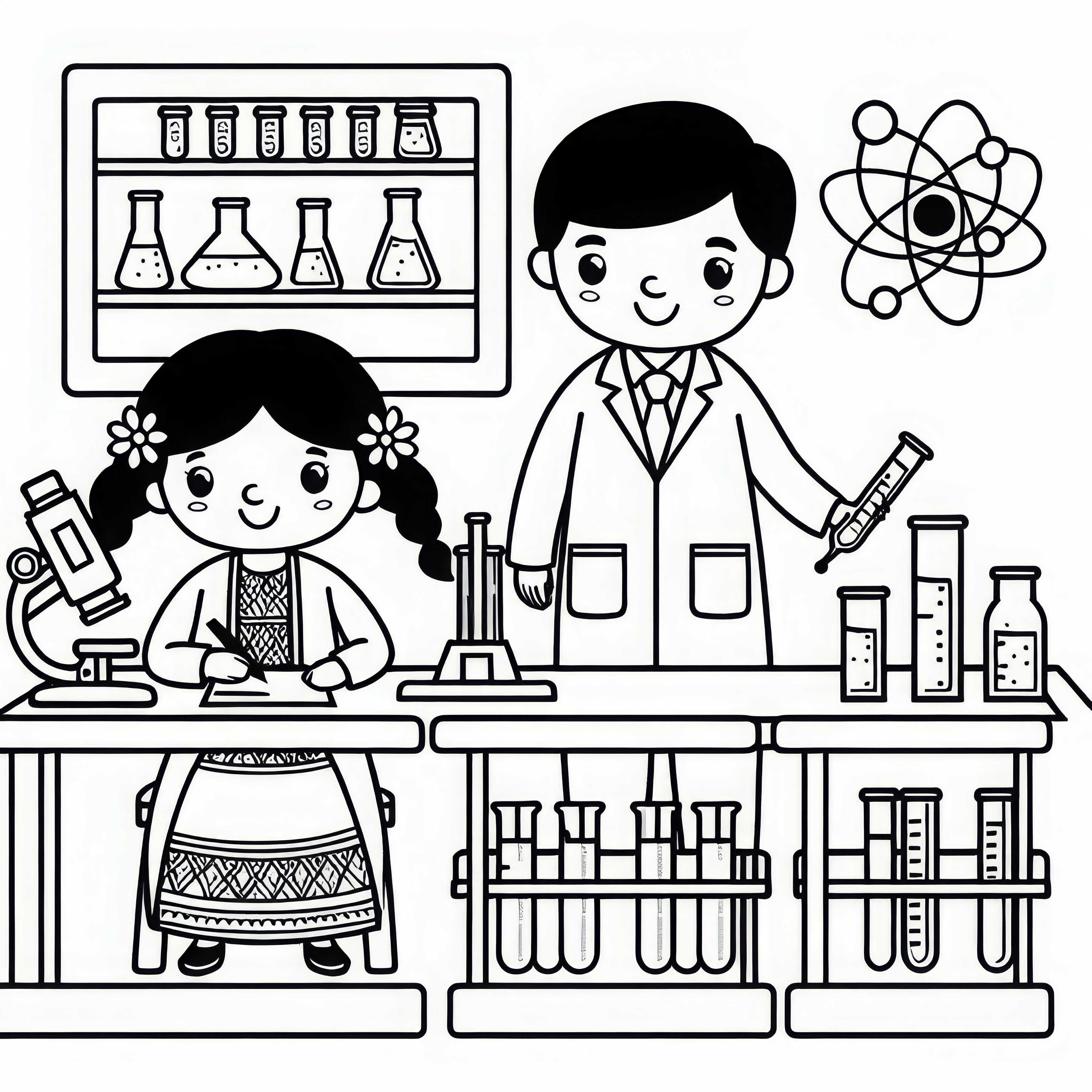 Científico en el laboratorio con tubos de ensayo - Plantilla para colorear gratis