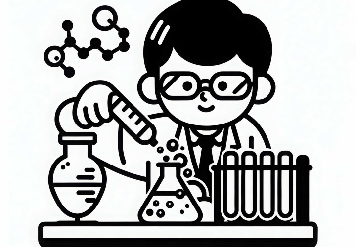 Científico en experimento con reacción química - Dibujos para colorear fáciles para descargar gratis