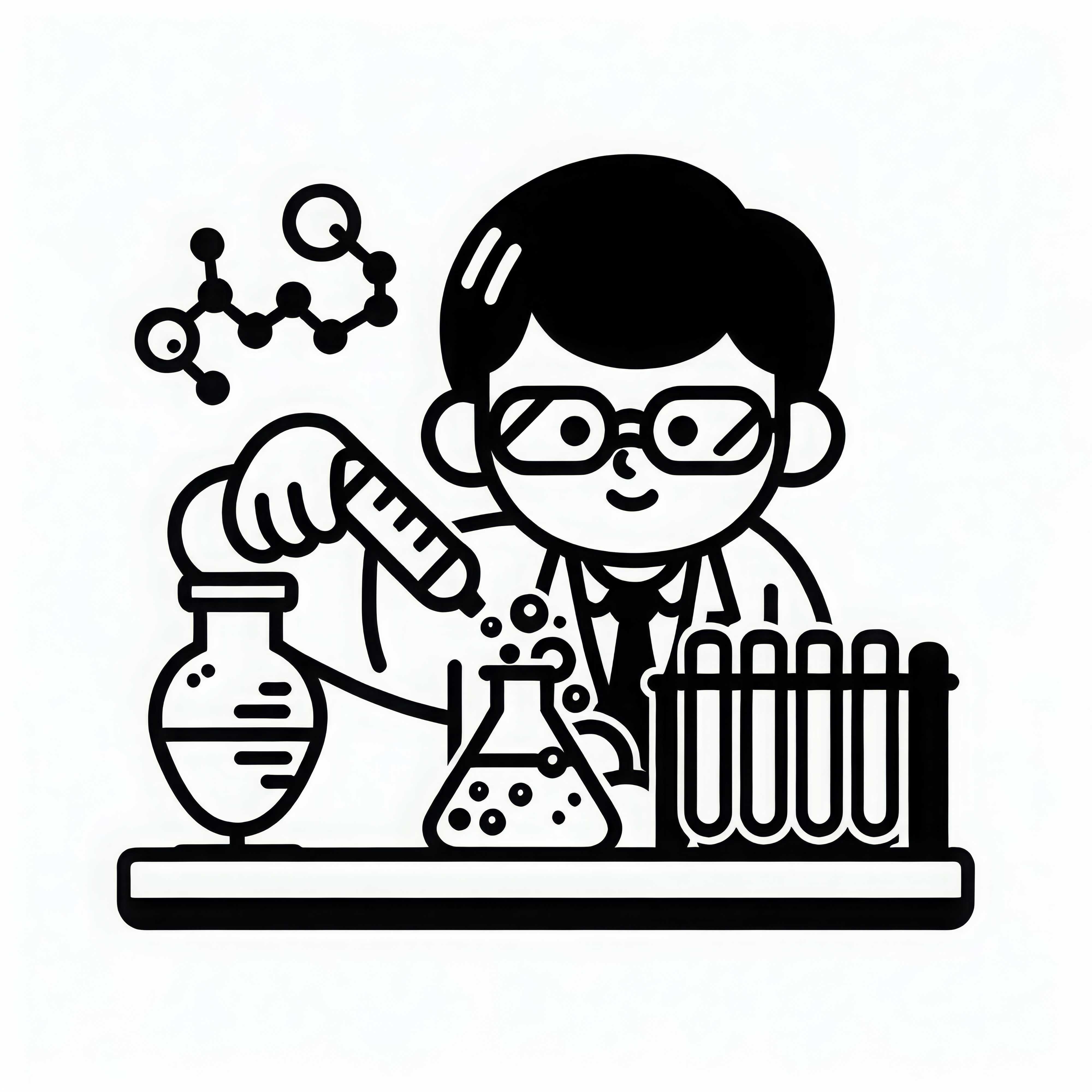 Científicos en experimento con reacción química - Dibujo para colorear fácil de descargar gratis