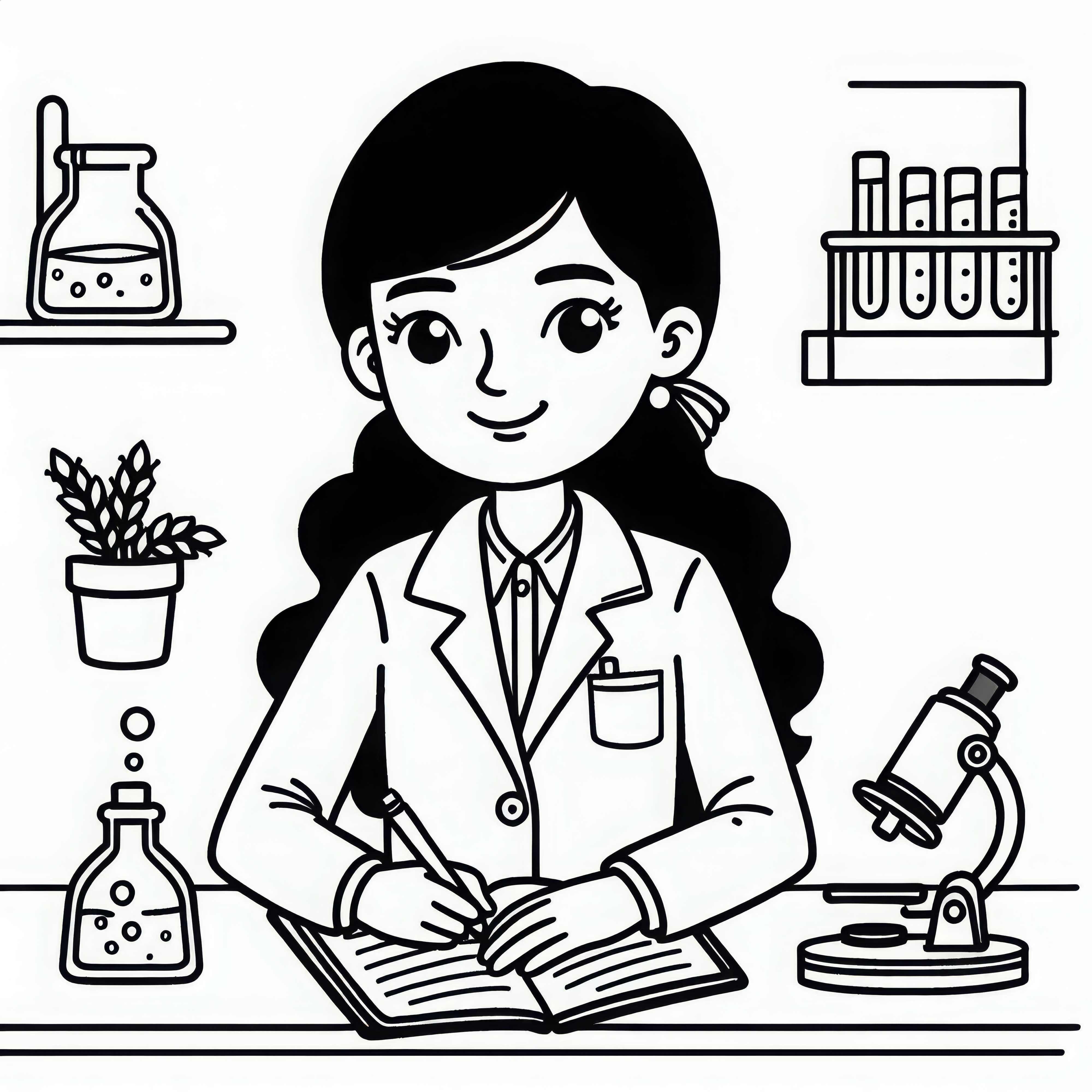 Científica que escribe notas en el diario de laboratorio - Plantilla para colorear gratis