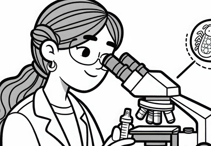 Forsker ved undersøgelsen af et mikroskopbillede – Malebog gratis