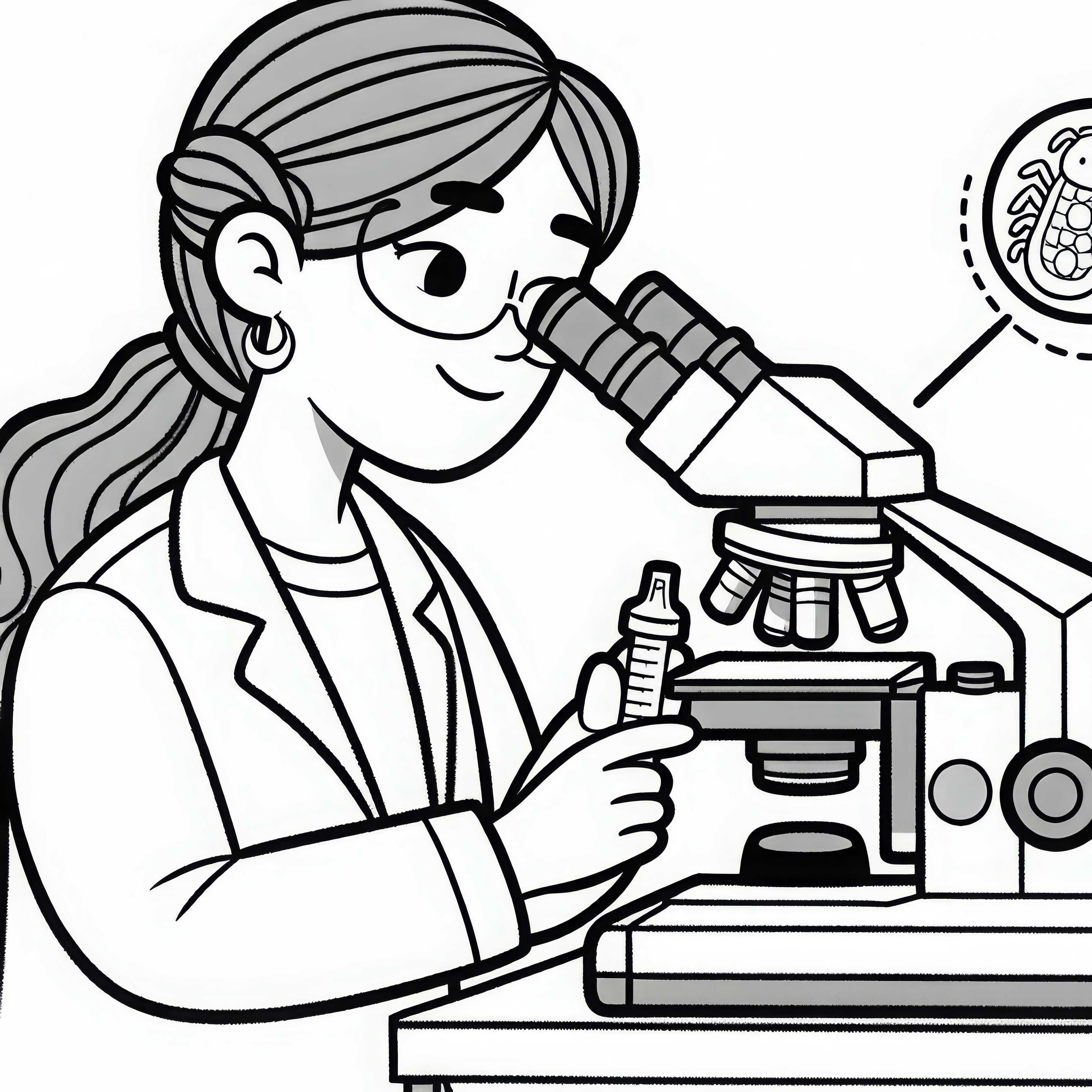 Científica en la investigación de una imagen microscópica - Plantilla para colorear gratuita