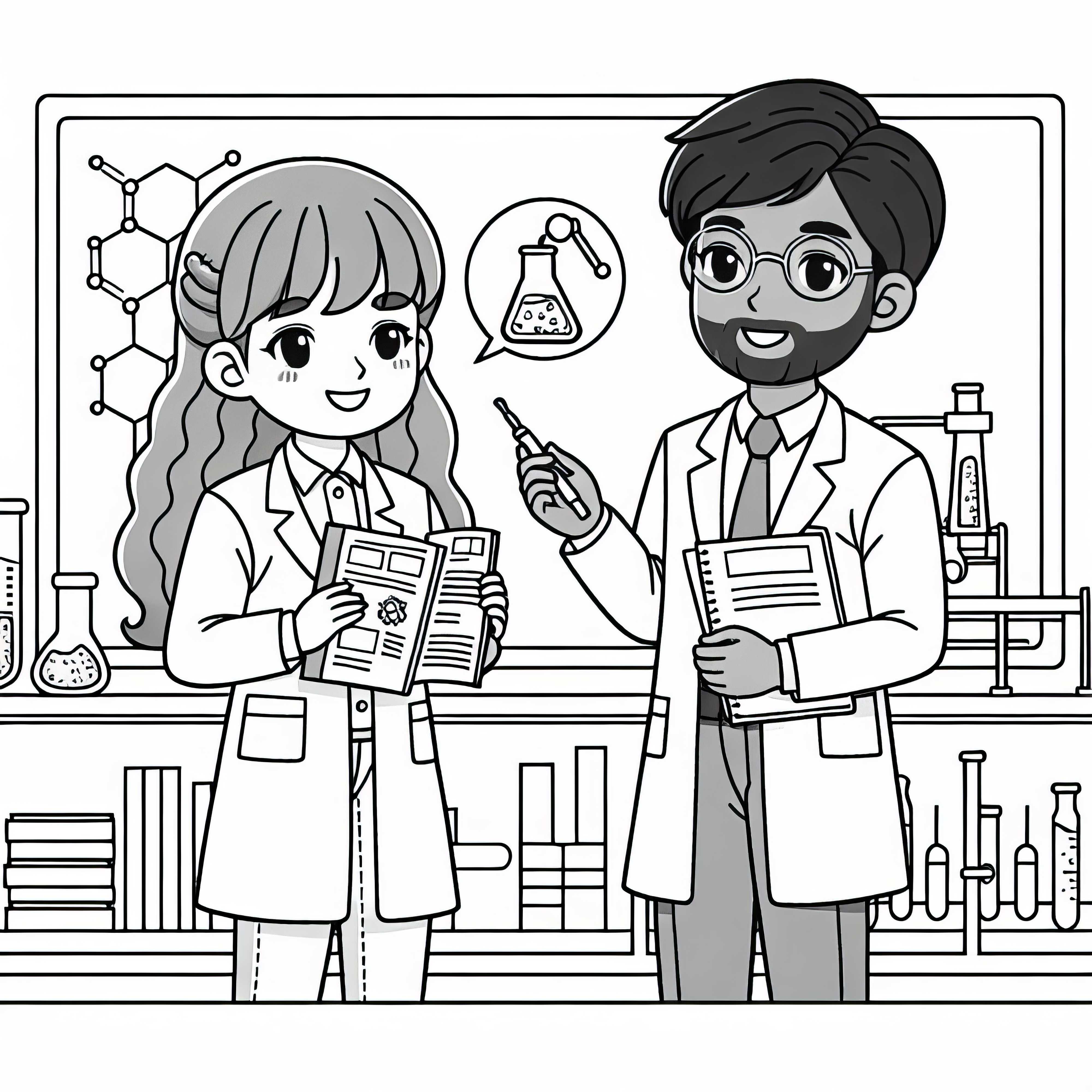 Científicos presentando resultados de investigación - Dibujo para colorear gratis