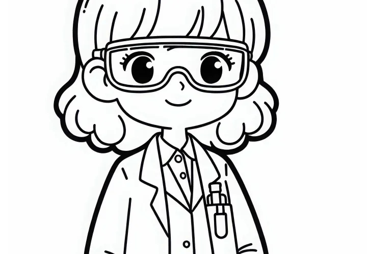 Forsker med beskyttelsesbriller og laboratoriekittel Malebillede Gratis