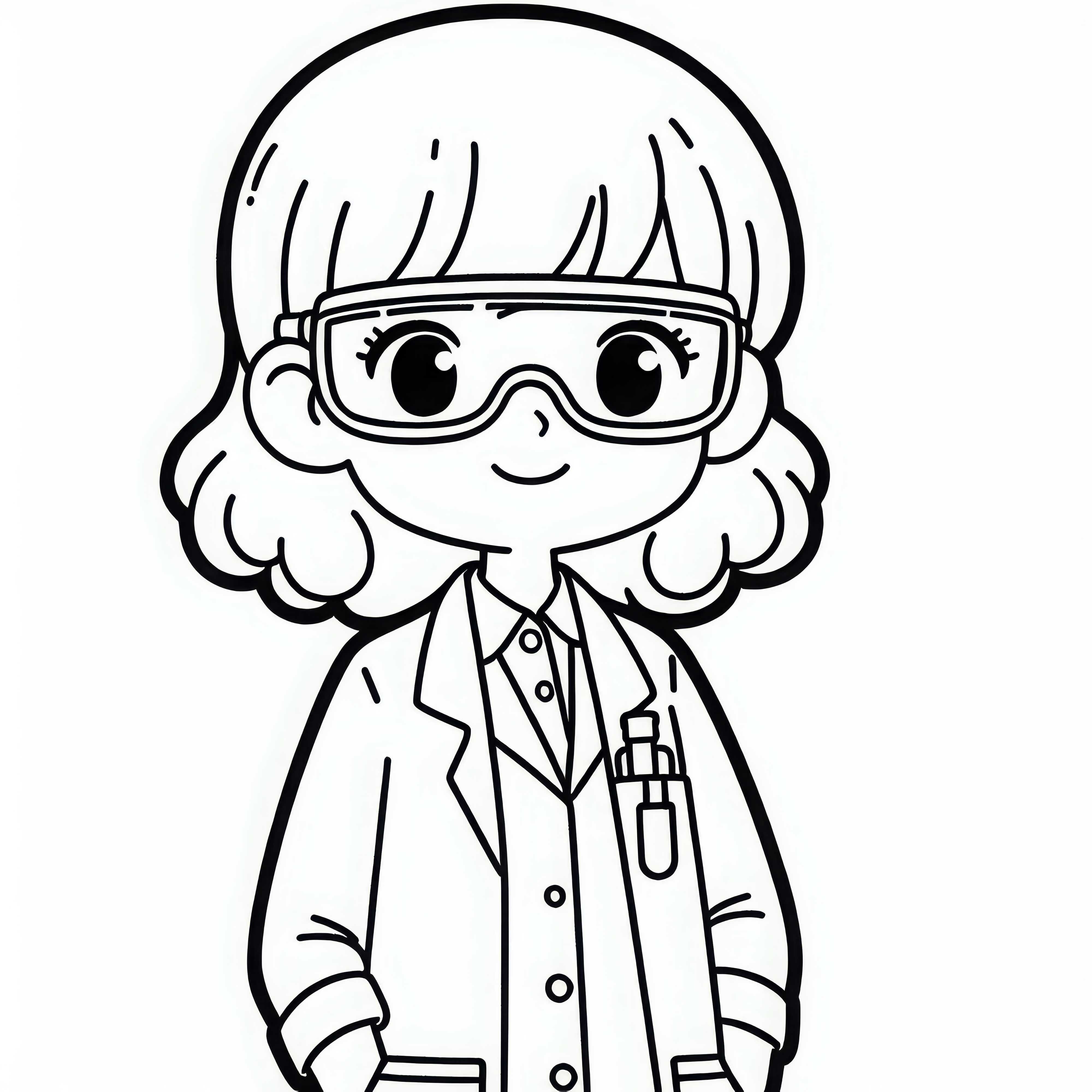 Dibujo para colorear de una científica con gafas de protección y bata de laboratorio gratis